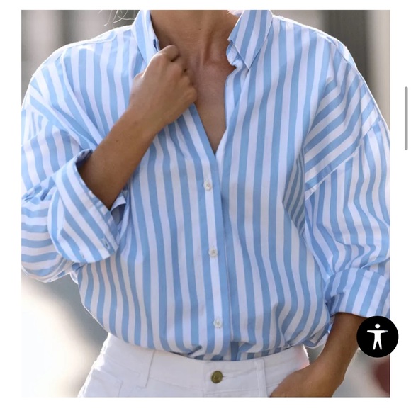 Zara Striped Oversized Poplin Button Down Shirt - Picture 2 of 9